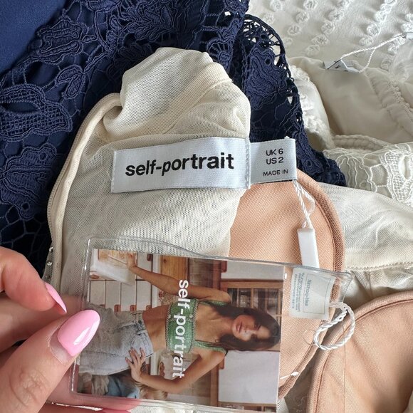 NWT Self-Portrait Embellished Mini Dress Cut-out Front Rhinestone Feather Trim - Picture 3 of 12